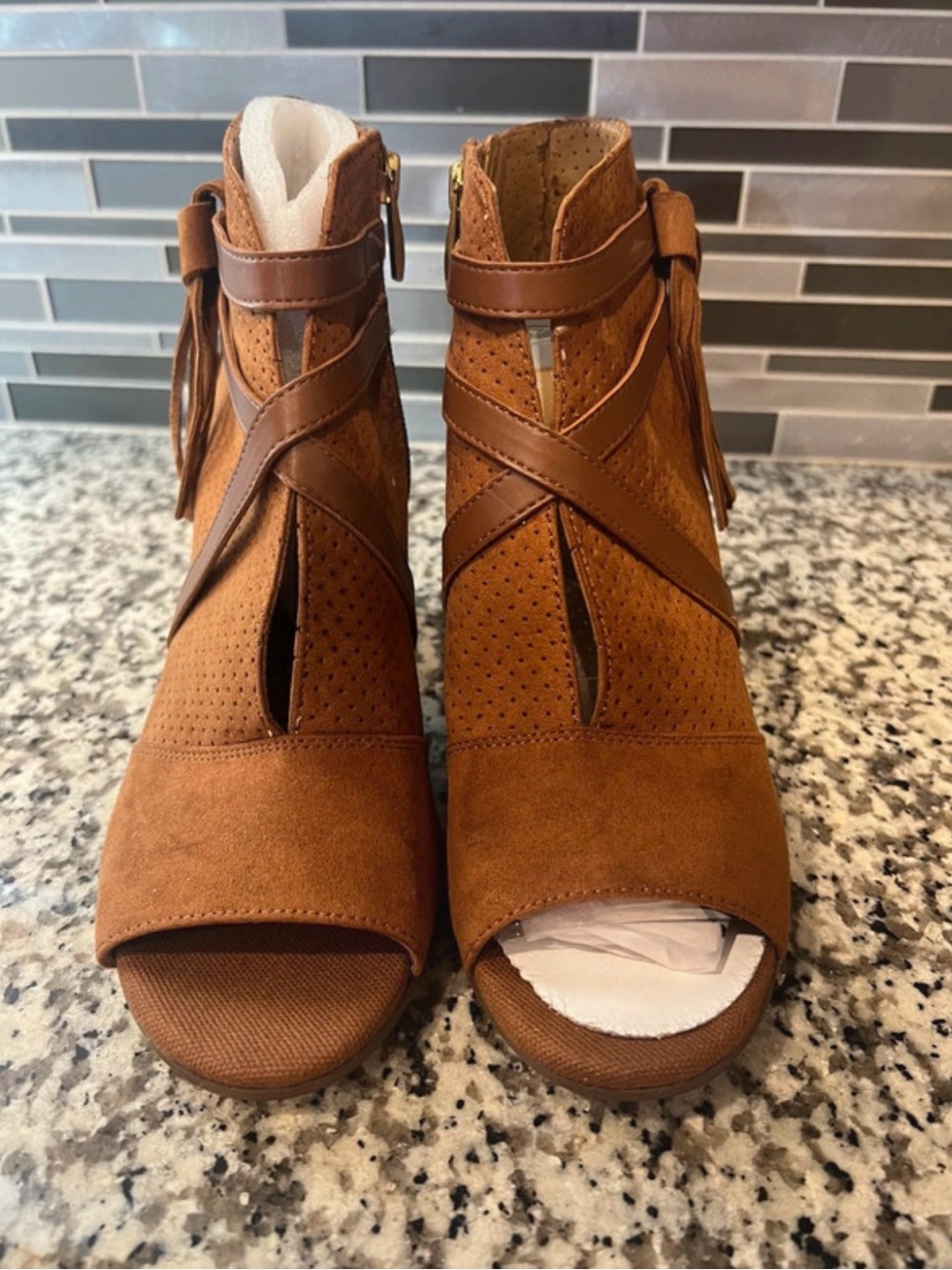 Franco Sarto Brown Suede Peep-Toe Ankle Booties